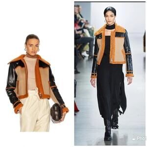 Jonathan Simkhai Adelyn Virgin Wool Sherpa Bomber Aviator Color Block Jacket XS